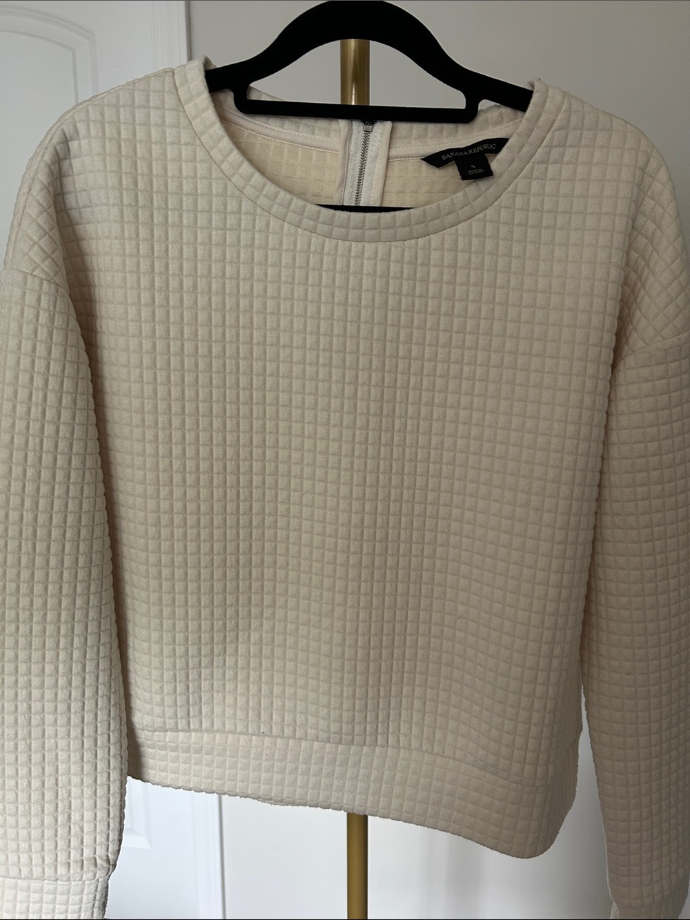 Banana Republic Ivory Quilted Crewneck Sweater